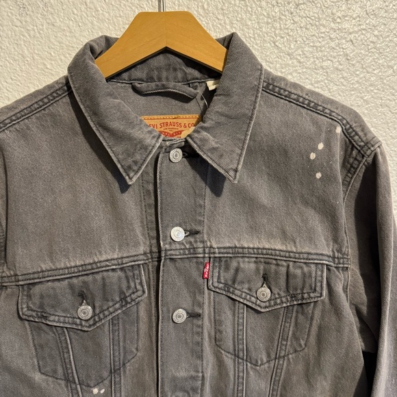 NEW Levi’s Paint Splatter Denim Trucker Jacket Gray Women’s L - Picture 2 of 9
